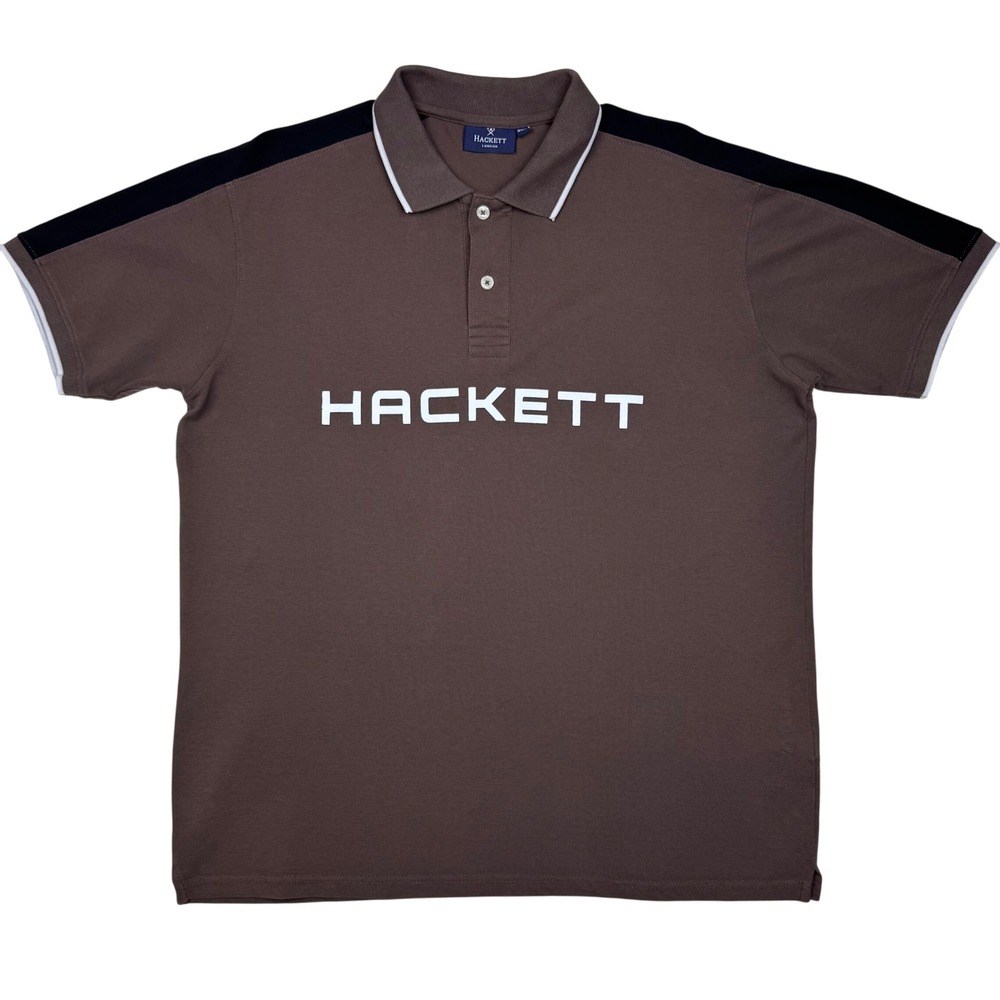 Hackett London Polo Shirt Mens 2XL Brown Cotton Smart Casual Preppy Golf Classic